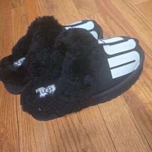 UGG Women Black Faux-Shearling Logo Slide Slippers